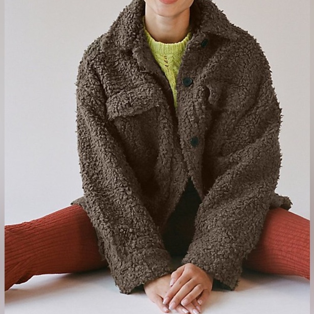 URBAN OUTFITTERS Palmer Sherpa Shacket Jacket Coat Oversized Olive Green Small